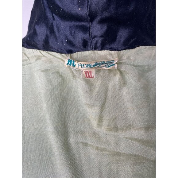 Vintage 100% Silk Kimono Robe Light Green Black XXL Embroidered Bird Floral Leaf - Picture 16 of 16